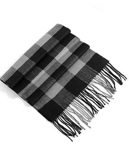 Rdylymx Men's Scarves Scarf Classic Arrival Winter Plaid Scarf Tassel Edge Soft Warm Scarf 72" × 13"(Black Grey)