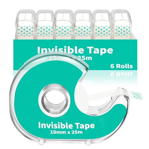 6 Pack Invisible Tape with Dispenser, 3/4" x 1000" Rolls