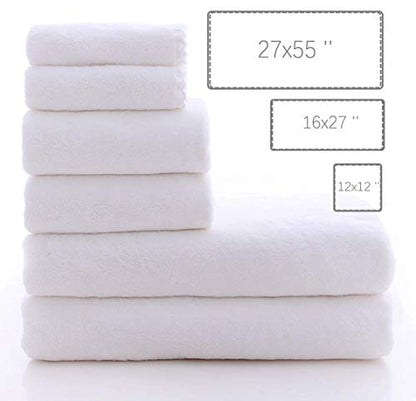 MOONQUEEN Ultra Soft Towel Set - Quick Drying - 2 Bath Towels 2 Hand Towels 2 Washcloths - Microfiber Coral Velvet Highly Absorbent Towel for Bath Fitness, Sports, Yoga, Travel (White, 6 Pieces)