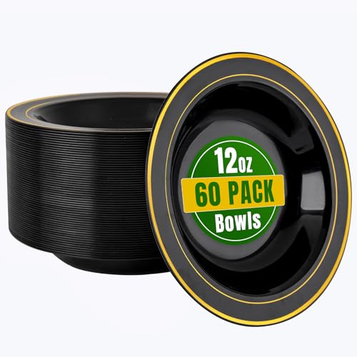 60 Pack Disposable Plastic Soup Bowls 12 oz