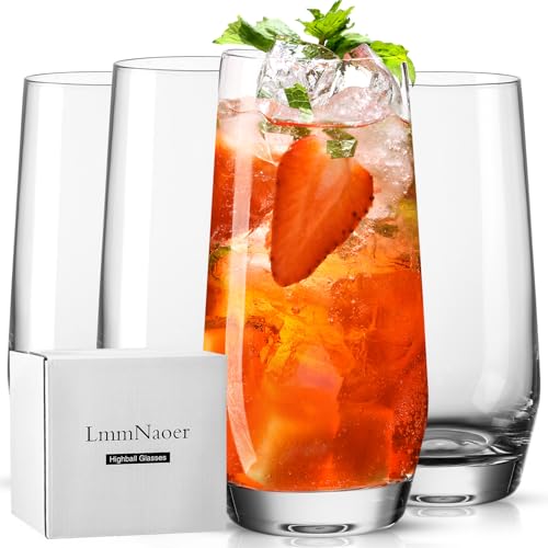 4 Pack 18oz Highball Crystal Drinking Glasses Set