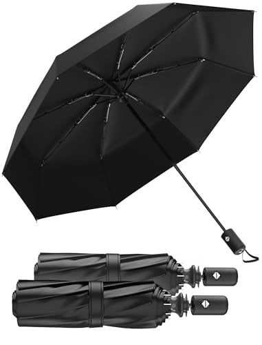 2 Pack Windproof Compact Travel Umbrella, Auto Open Close, Portable