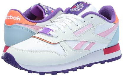 Reebok Kid's Classic Leather Sneaker, Barely Grey/Dynamic Purple/Bold Pink, 1 US Unisex Little