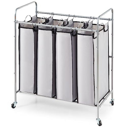 VEVOR Laundry Sorter Cart 4 Section, Laundry Hamper Heavy Duty with Lockable Wheels and 4 Removable Bags, Rolling Laundry Basket Sorter for Clothes Storage