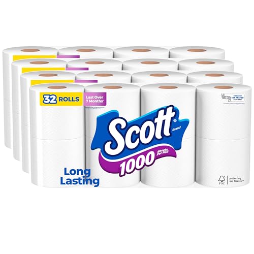 32 Rolls Scott 1000 Toilet Paper, Septic Safe 1-Ply