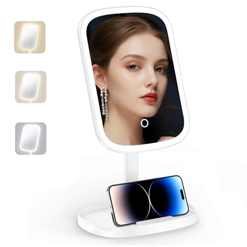 Lighted Makeup Mirror, Rechargeable Vanity with 3 Modes