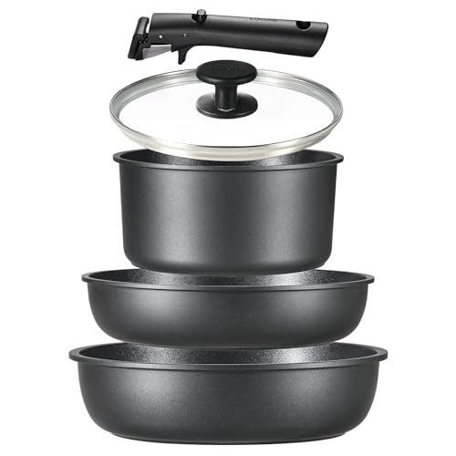 Nonstick Pots and Pans Set with Detachable Handle