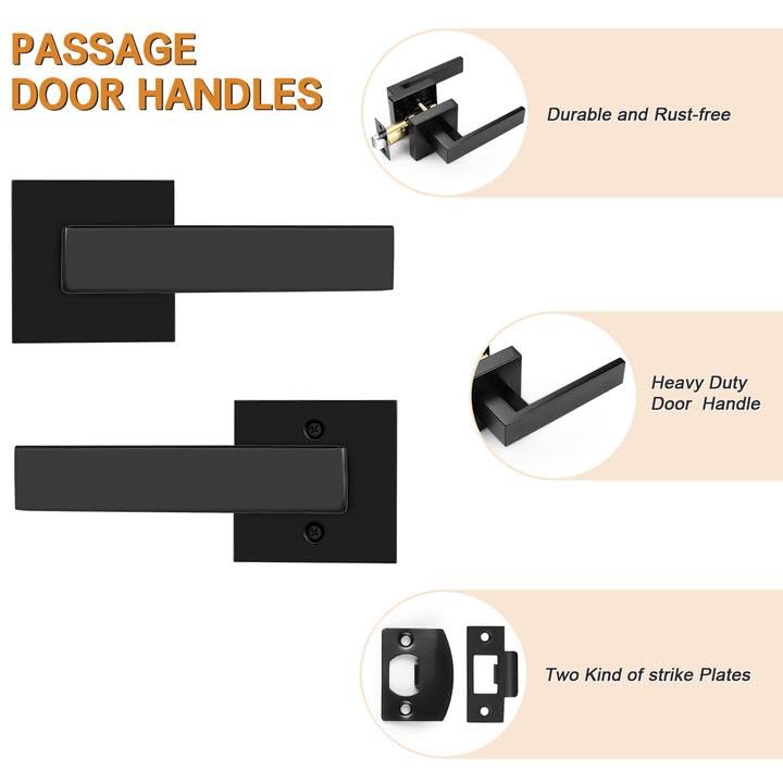 Probrico Square Passage Levers Matt Black 4-Pack