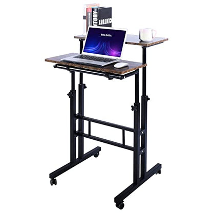 AIZ Mobile Standing Desk, Adjustable Computer Desk Rolling Laptop Cart on Wheels Home Office Computer Workstation, Portable Laptop Stand for Small Spaces Tall Table for Standing or Sitting, by