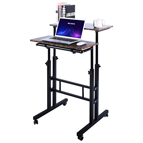 AIZ Mobile Standing Desk, Adjustable Computer Desk Rolling Laptop Cart on Wheels Home Office Computer Workstation, Portable Laptop Stand for Small Spaces Tall Table for Standing or Sitting, by