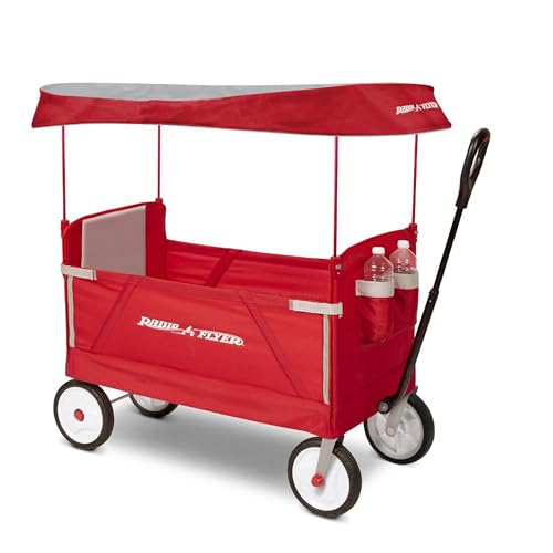 Radio Flyer 3-in-1 EZ Fold Wagon; Red Folding Wagon with Canopy; Collapsible Wagon for Kids, Cargo, & Garden