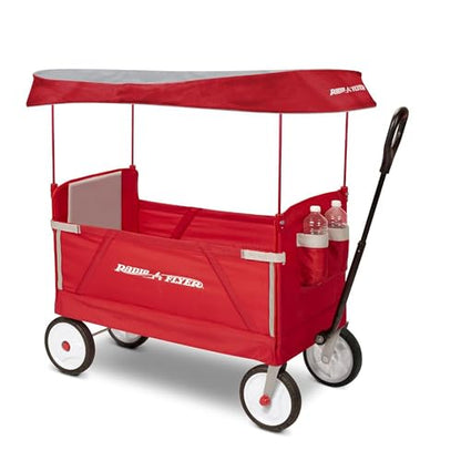 Radio Flyer 3-in-1 EZ Fold Wagon; Red Folding Wagon with Canopy; Collapsible Wagon for Kids, Cargo, & Garden