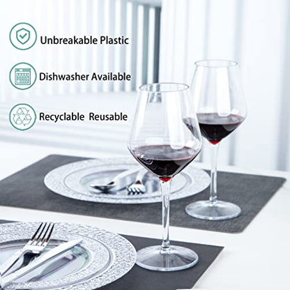Ciaell 6 Pack Plastic Wine Glasses - 15OZ Unbreakable Wine Glasses, Tritan Wine Glasses with Stem - Disposable Stemmed Wine Glasses Perfect for Parties & Weddings & Poolside & Outdoors & Camping
