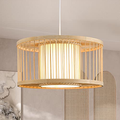 Boho Rattan Drum Pendant Light Fixture