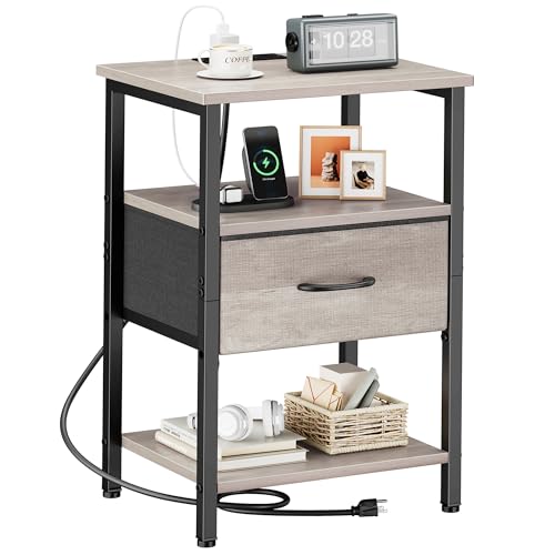 Nightstand with Charging Station and Storage Shelves