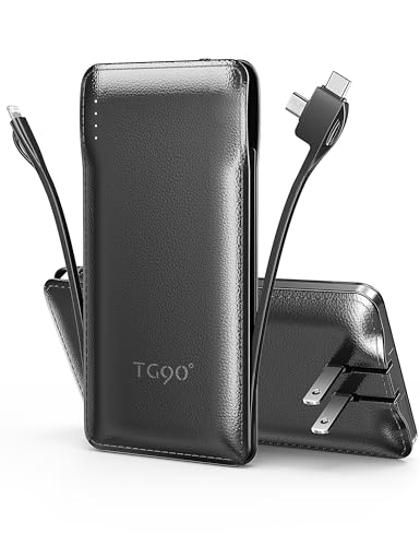 10000mAh Portable Charger with Built-in Plug and Cables