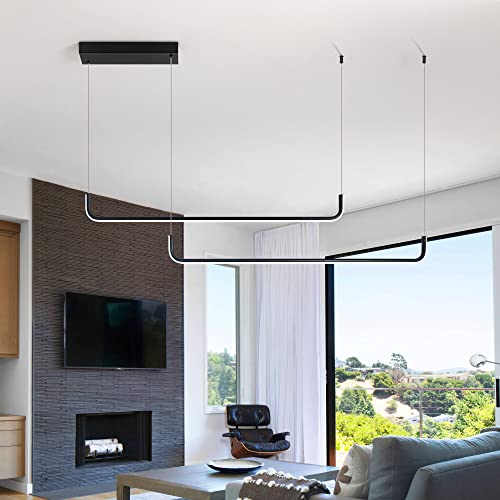 WELAKI 2 Linear Pendant Light Fixtures, Dimmable Pendant Lights Kitchen Island, Modern 39.37" Dining Room Light Fixture, Black Pendant Lighting for Kitchen Island Living Room Bedroom, 2-Pack