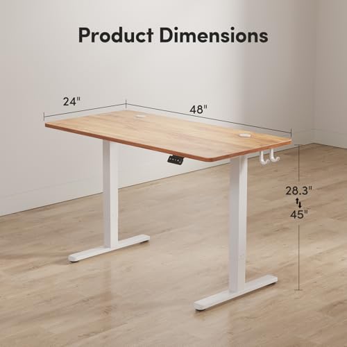 FAMISKY Height Adjustable Standing Desk, 48x 24 Inch Electric Stand up Home Office Table, Sit Stand Desk Computer Workstation with Splice Board, White Frame & Light Rustic Brown Desktop