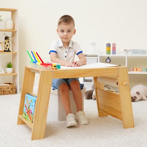Kids Wooden Art Table and Chair Set with Storage