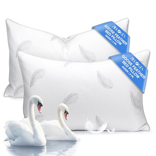 2 Pack Goose Feather Down Queen Bed Pillows