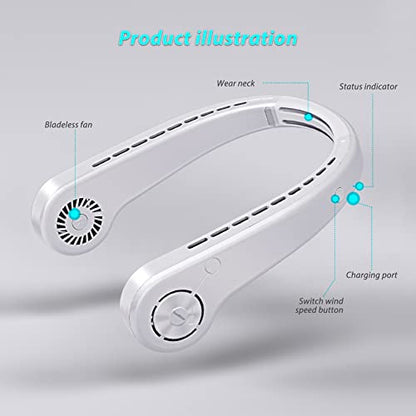 UseeShine Portable Neck Fan. bladeless neck fan,for Indoor Outdoor Travelling,USB Rechargeable Personal Fan,Rechargeable, Headphone Design,3 Speeds Operated Adjustable,neck fans for women