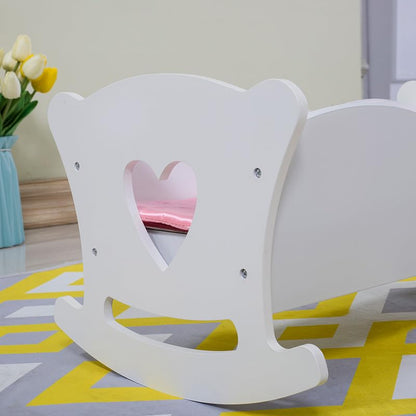 Wooden Baby Doll Cradle with Bedding for Kids