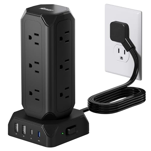 12 Outlet Power Strip Tower with USB Charging Station