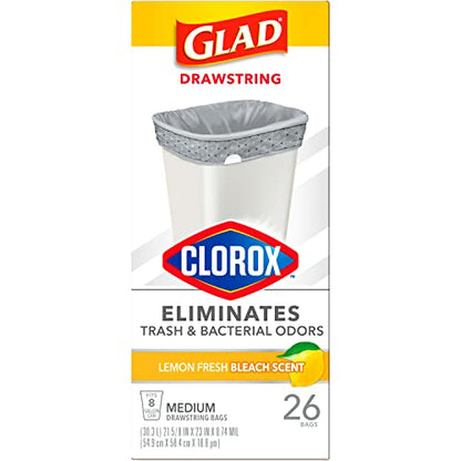 Glad Lemon Fresh Drawstring Trash Bags, 26 Ct