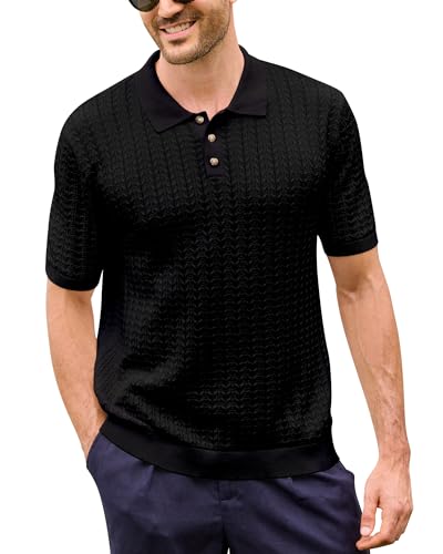 Textured Knit Cotton Short Sleeve Polo Shirt