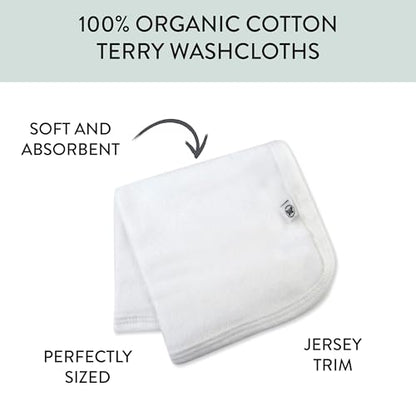 HonestBaby 10-Pack Organic Cotton Baby-Terry Wash Cloths, 10-Pack Bright White, One Size