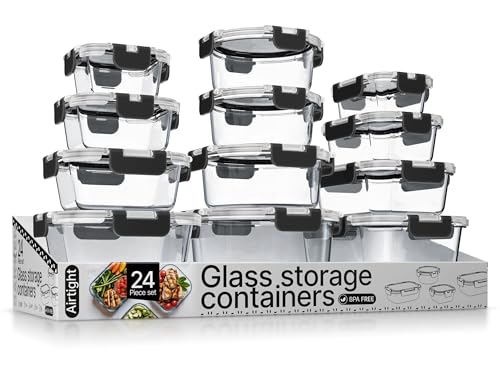 24 Piece Glass Food Storage Containers with Lids