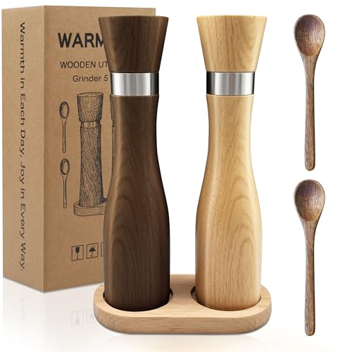 5 Piece Wooden Salt and Pepper Grinder Set
