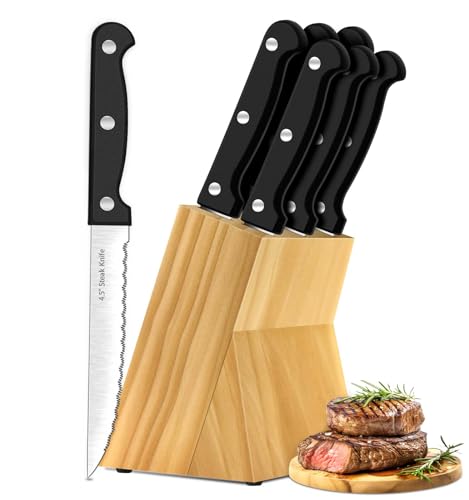 7 Piece Steak Knife Set with Block, Serrated