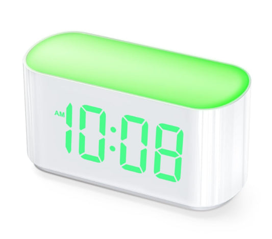 ONLAKE Alarm Clock for Bedrooms, Large Display Digital Clocks with 2 Alarms, 7 Color Larger Night Light, Battery Backup, Dimmer, Adjustable Volume, Easy Snooze (Green)