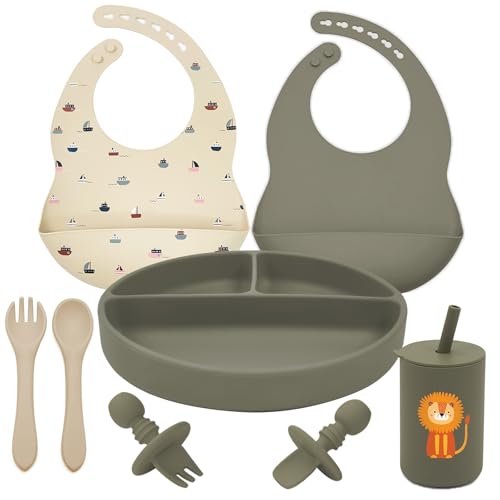 Silicone Baby Feeding Set, Suction Plate, Bib, Cup