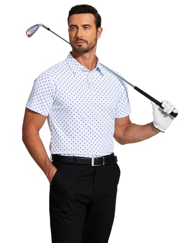 PINSPARK Men's Polo Shirt Casual Sports Fitted Tactical Polo Shirts for Men Short Sleeve, White, Small