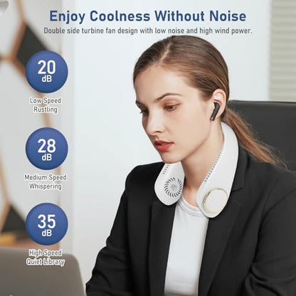 NHOWIN Neck Fan, Neck Fans that Blow Cold Air Bladeless Portable Neck Fan 4000mAh Battery for 4-10H Cooling Quiet Personal Fan for Indoor Outdoor Travelling 3 Wind Speeds Neck Fan Rechargeable Gift