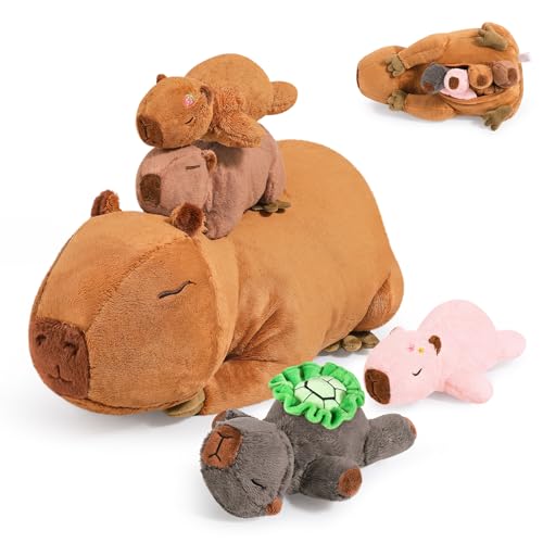 5 Piece Capybara Plush Family Stuffed Animal Set