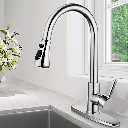 Single Handle High Arc Kitchen Faucet, Modern Spray