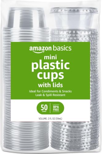 50 Count Amazon Basics 2oz Disposable Plastic Cups with Lids