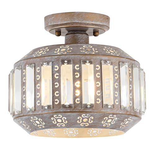 Rustic Crystal Semi Flush Mount Ceiling Light Fixture