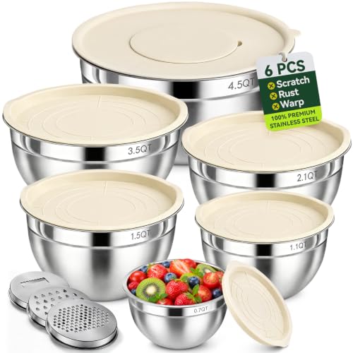 6 Piece Stainless Steel Mixing Bowls with Lids