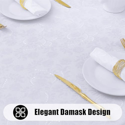Moosfor Rectangle Tablecloth 60x102 Inch, Waterproof Damask Jacquard Table Cloth, Washable Fabric Table Covers for Dining, Parties, Indoor and Outdoor, White