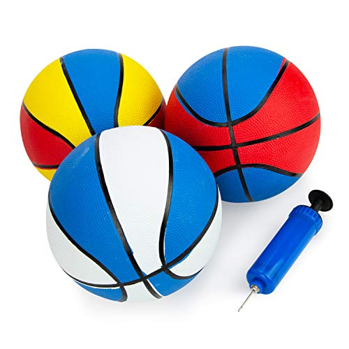 3 Pack Indoor Outdoor Rubber Basketballs with Pump