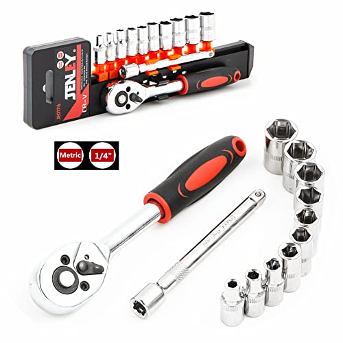 12 Piece Ratchet Socket Wrench Set 1/4 Inch Drive