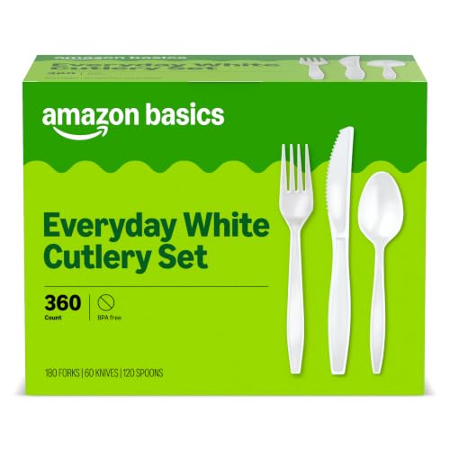 360 Count Amazon Basics Disposable Plastic Cutlery Set