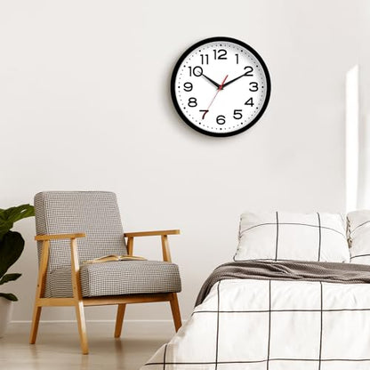 Roymnie Wall Clock Silent Non-Ticking Modern Clock Battery Operated 8 Inch Small Classic Analog Decorative for Kitchen, Living Room, Office, Bedroom, Bathroom (Black)