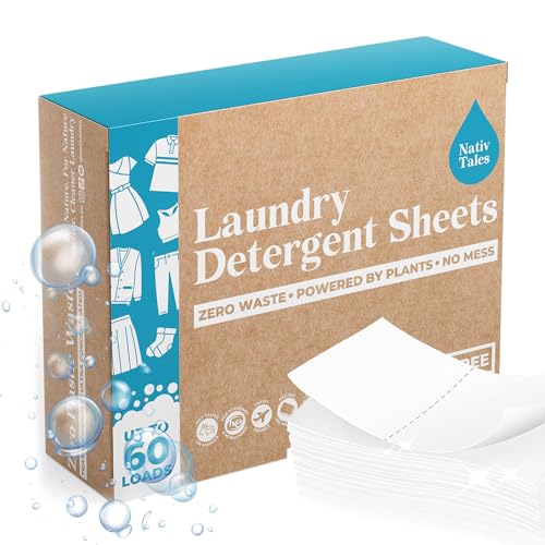 Laundry Detergent Sheets Travel Nativ Tales, Laundry Sheets Detergent with Easily Dissolved of Zero Plastic Waste and Exclusive Formula for Sensitive Skin, 60 Loads- Unscented