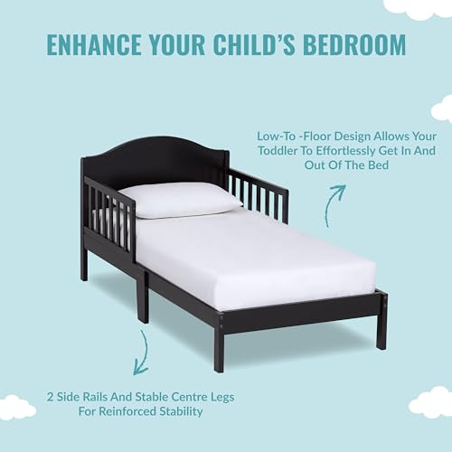 Dream On Me Sydney Toddler Bed in Black, Greenguard Gold Certified, JPMA Certified, Low To Floor Design, Non-Toxic Finish, Safety Rails, Made Of Pinewood