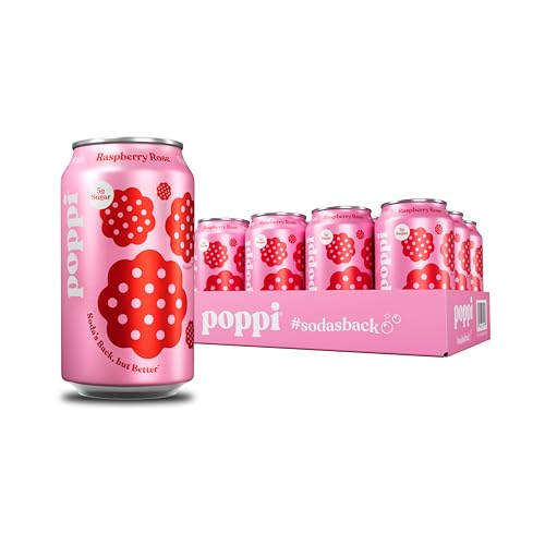 12 Pack poppi Raspberry Rose Prebiotic Soda 12 oz
